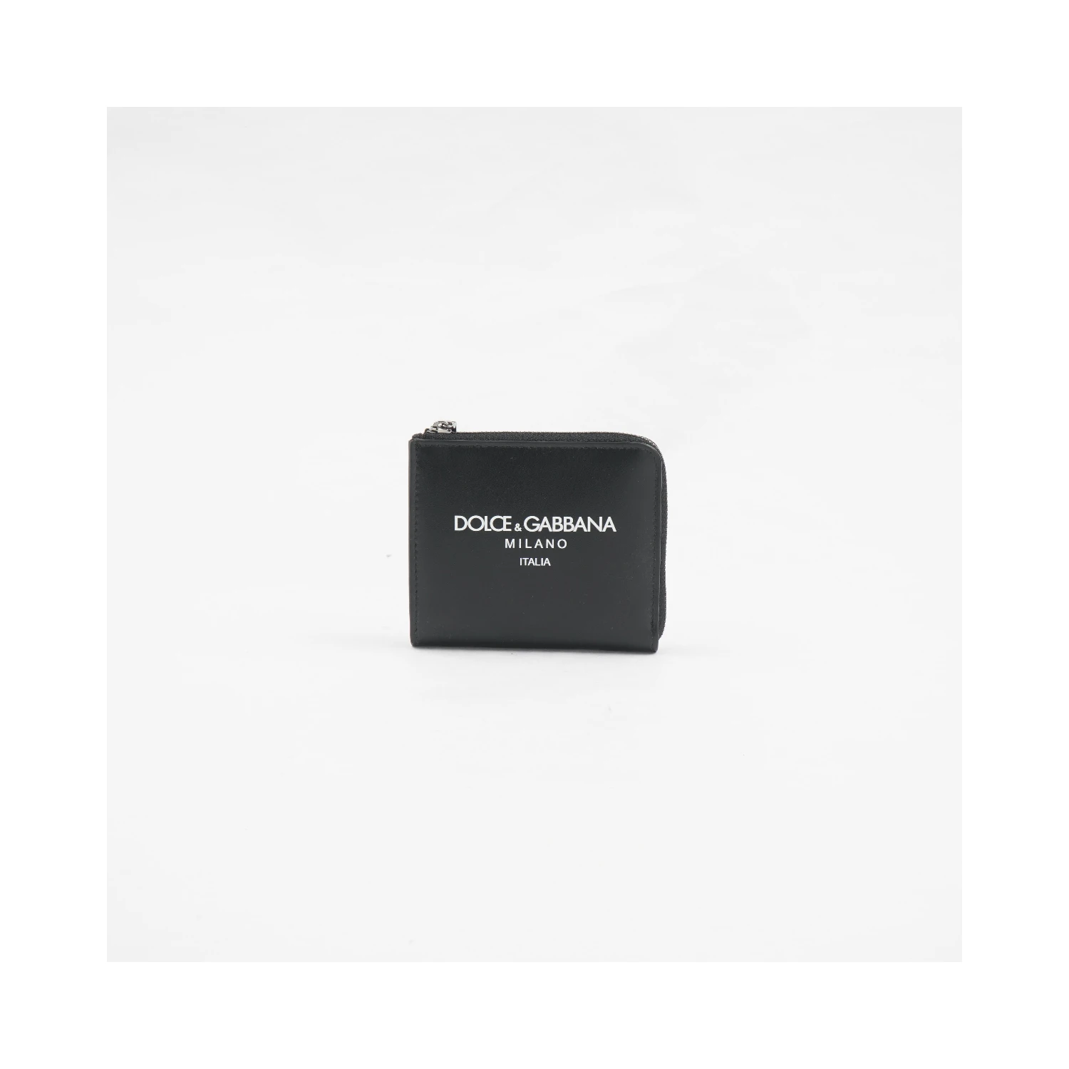Black calf leather logo-print zip-around card holder.