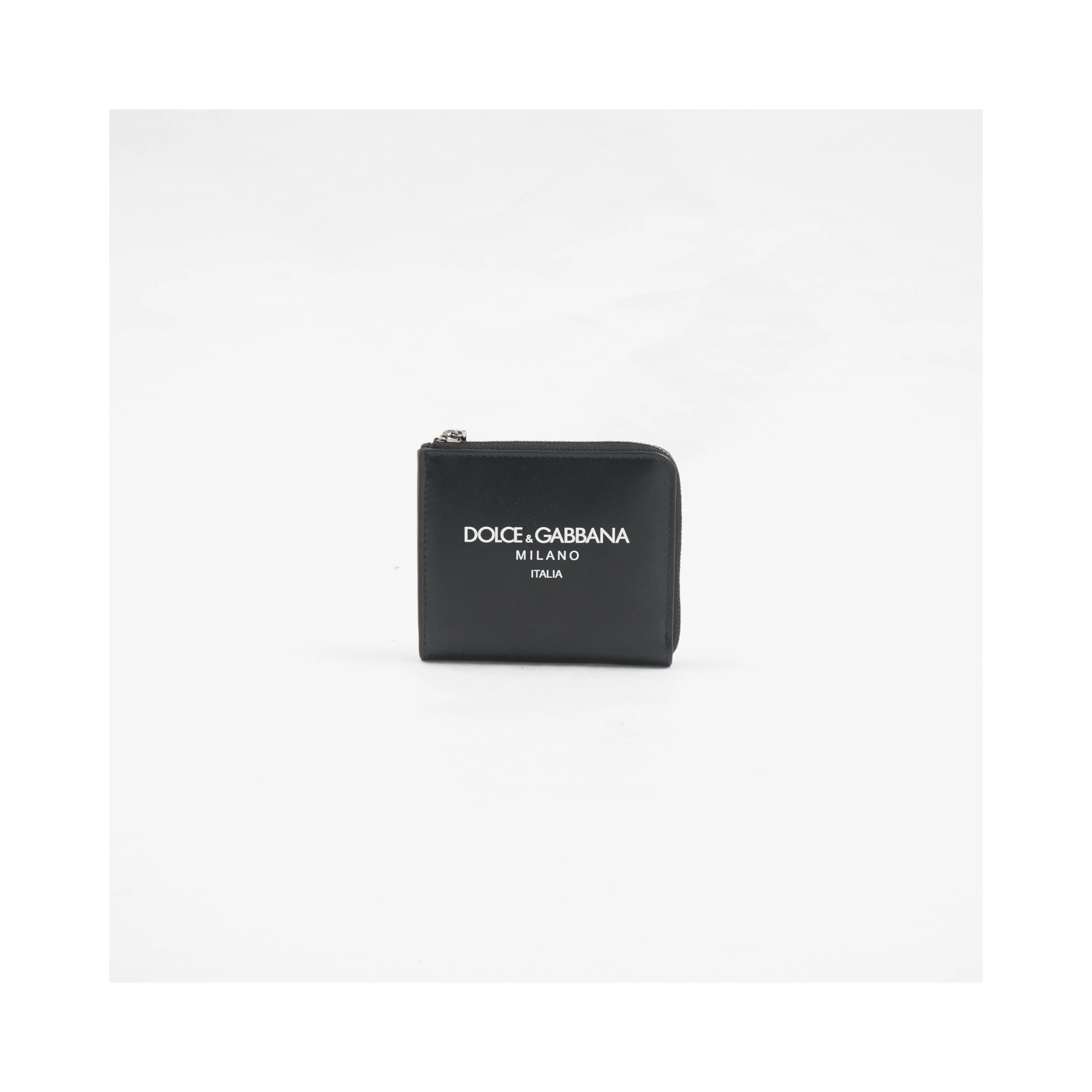 Black calf leather logo-print zip-around card holder.