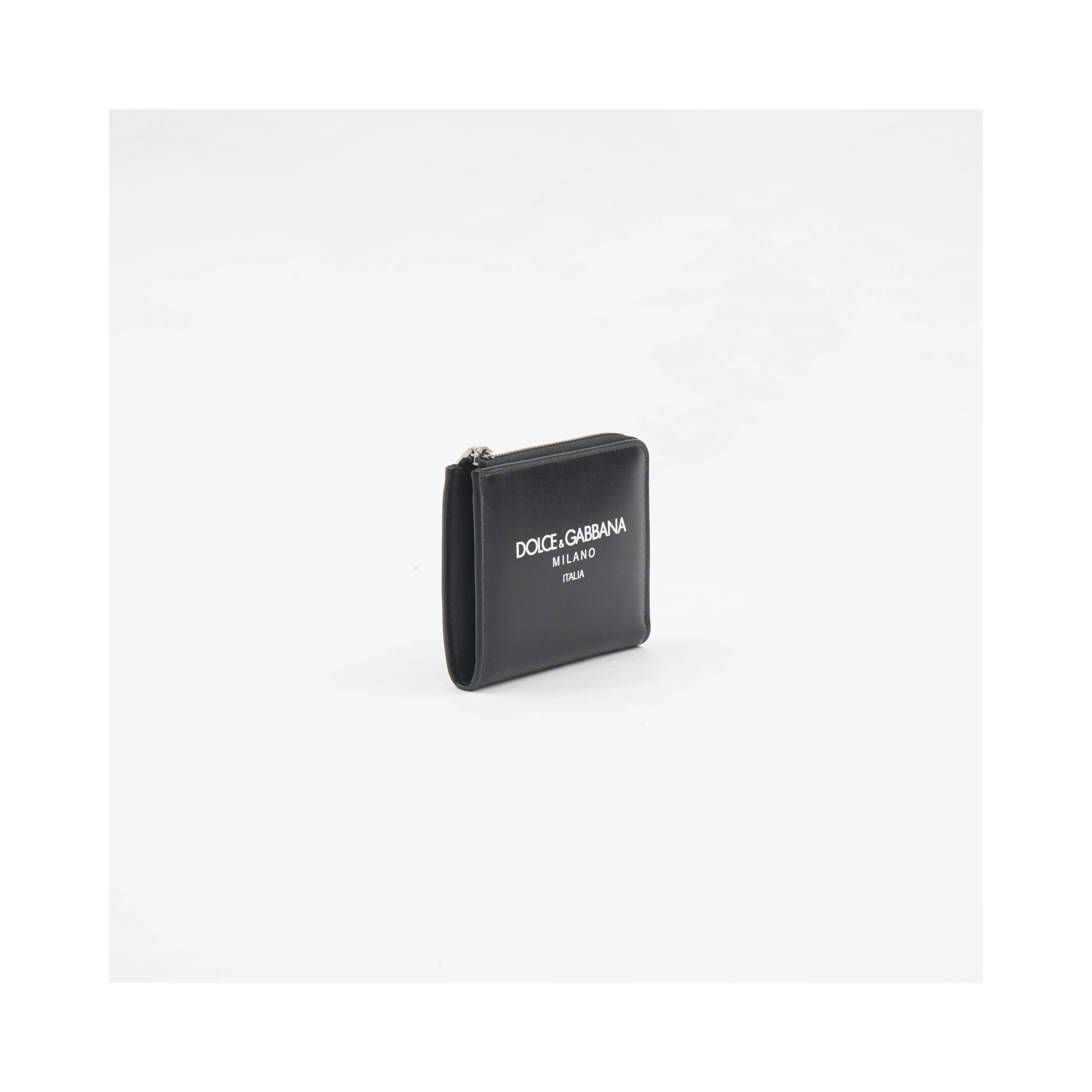 Black calf leather logo-print zip-around card holder.