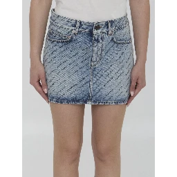 Logo-Print Denim Mini Skirt - Blue