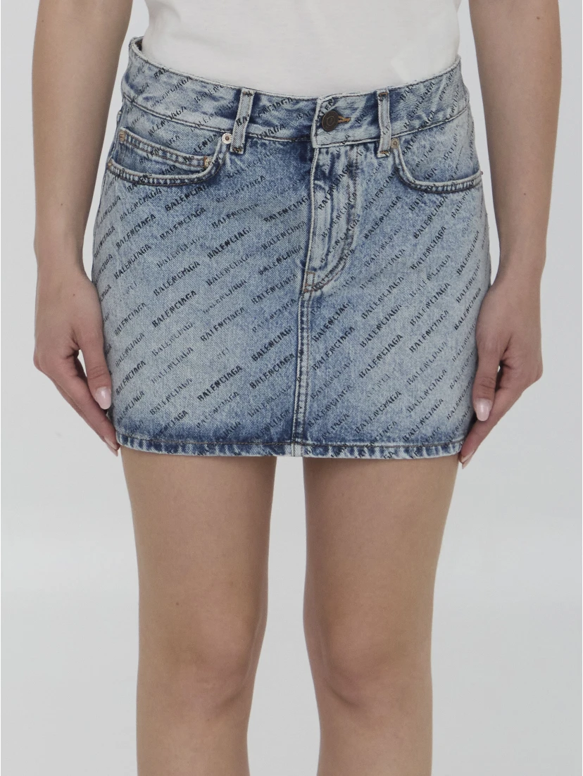 Logo-Print Denim Mini Skirt - Blue
