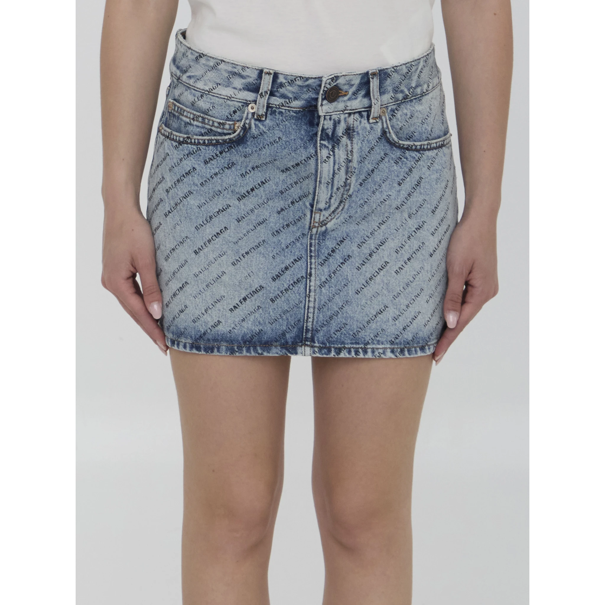 Logo-Print Denim Mini Skirt - Blue