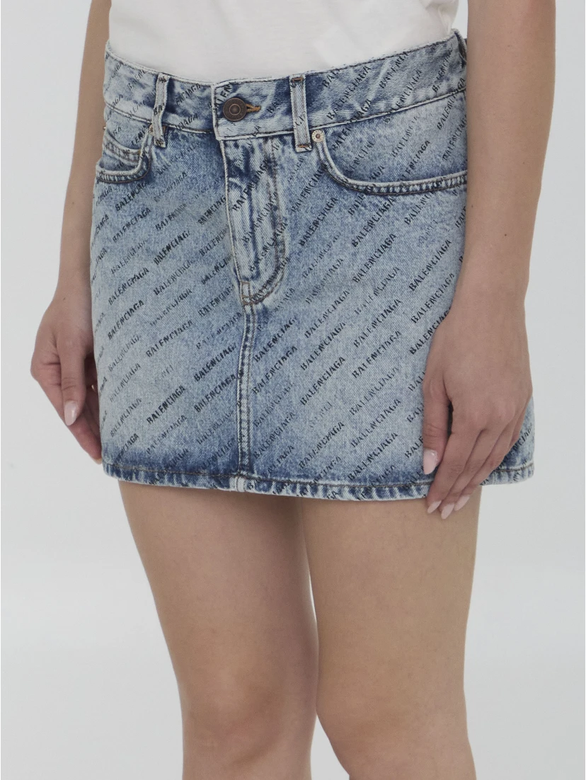 Logo-Print Denim Mini Skirt - Blue