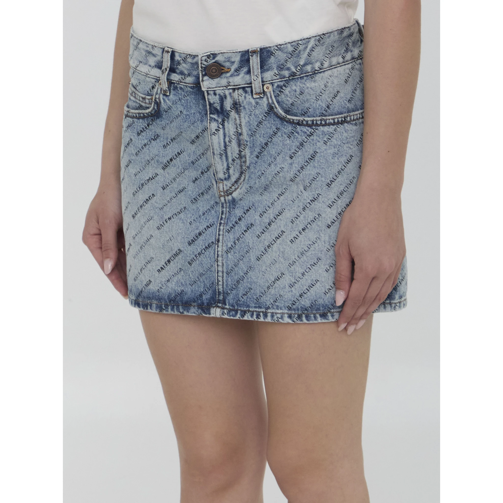 Logo-Print Denim Mini Skirt - Blue