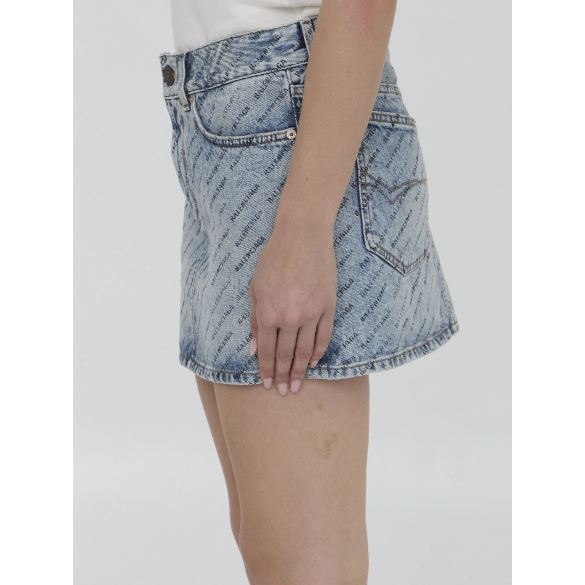 Logo-Print Denim Mini Skirt - Blue