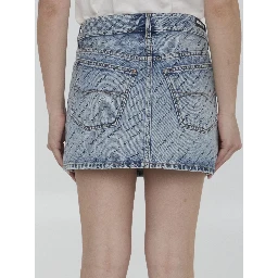 Logo-Print Denim Mini Skirt - Blue