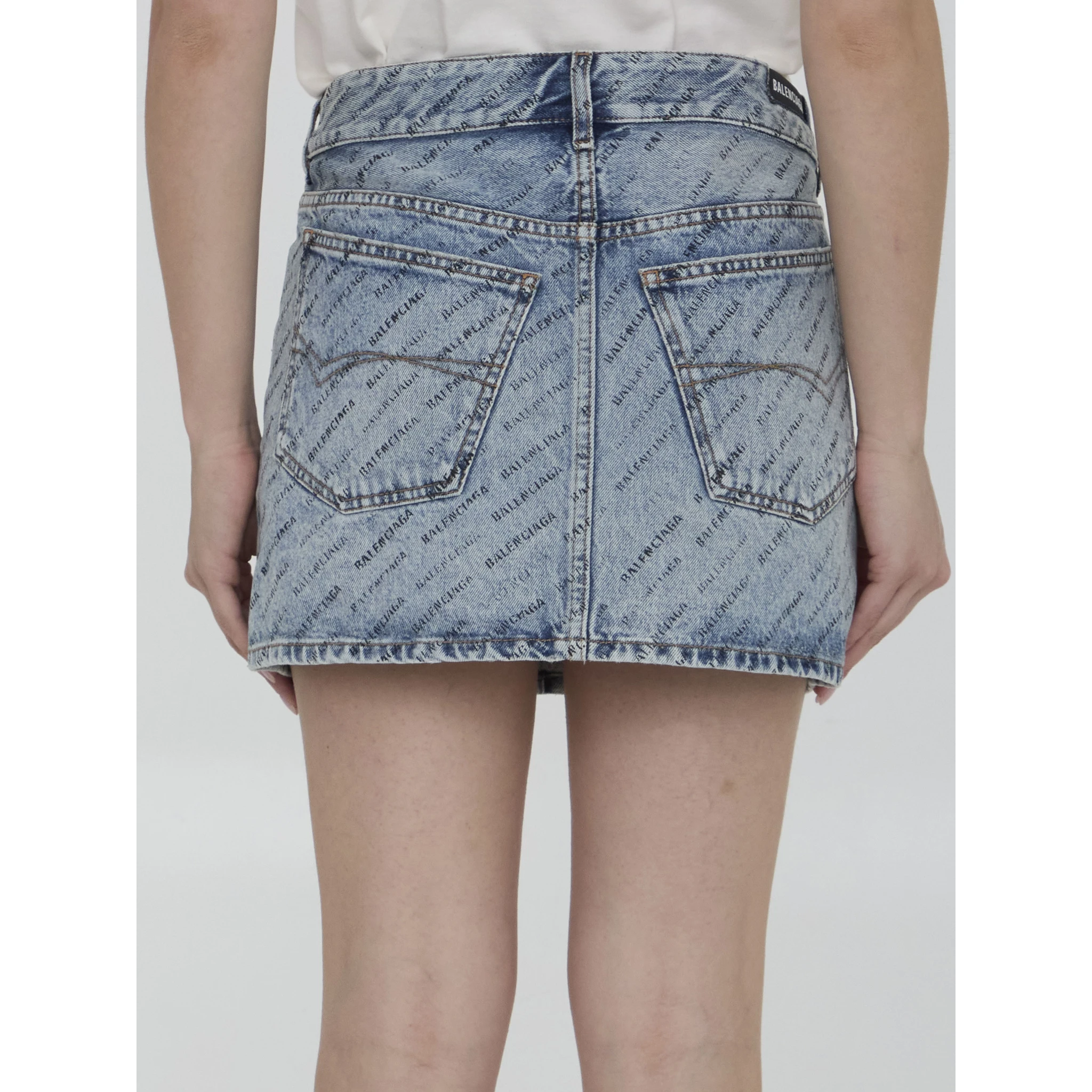 Logo-Print Denim Mini Skirt - Blue