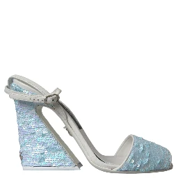 Light Blue Sequin Ankle Strap Sandals Shoes