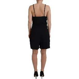 Black Embellished Sleeveless V-neck Jumpsuit Dress