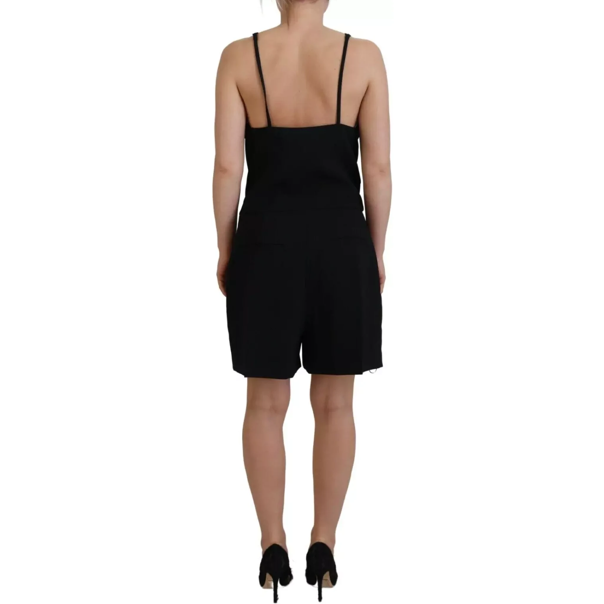 Black Embellished Sleeveless V-neck Jumpsuit Dress