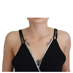 Black Embellished Sleeveless V-neck Jumpsuit Dress