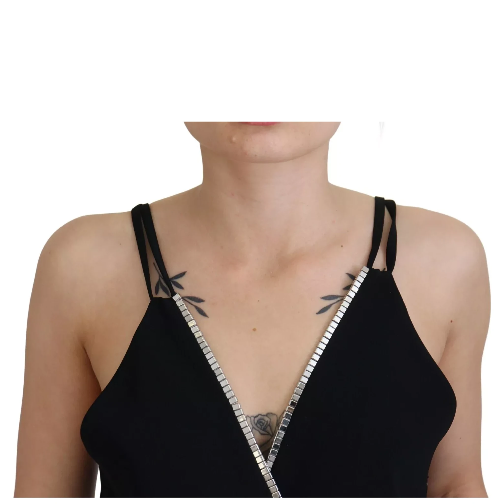 Black Embellished Sleeveless V-neck Jumpsuit Dress