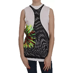 Black White Crew Neck Sleeveless Cotton Blouse