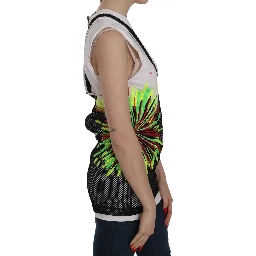 Black White Crew Neck Sleeveless Cotton Blouse