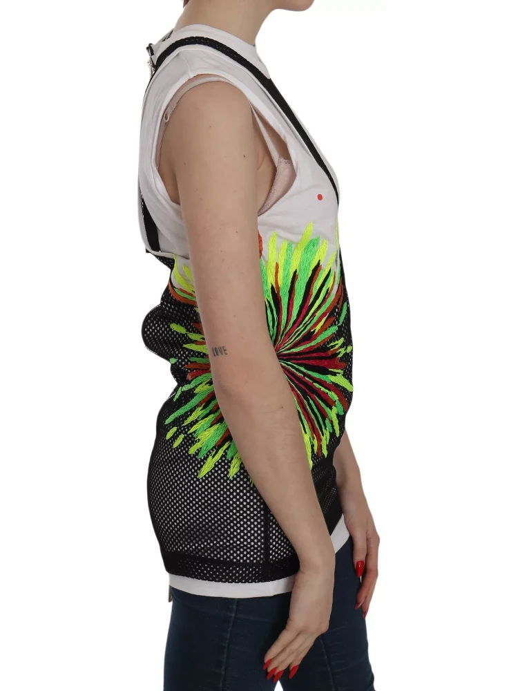 Black White Crew Neck Sleeveless Cotton Blouse alternative