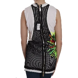 Black White Crew Neck Sleeveless Cotton Blouse