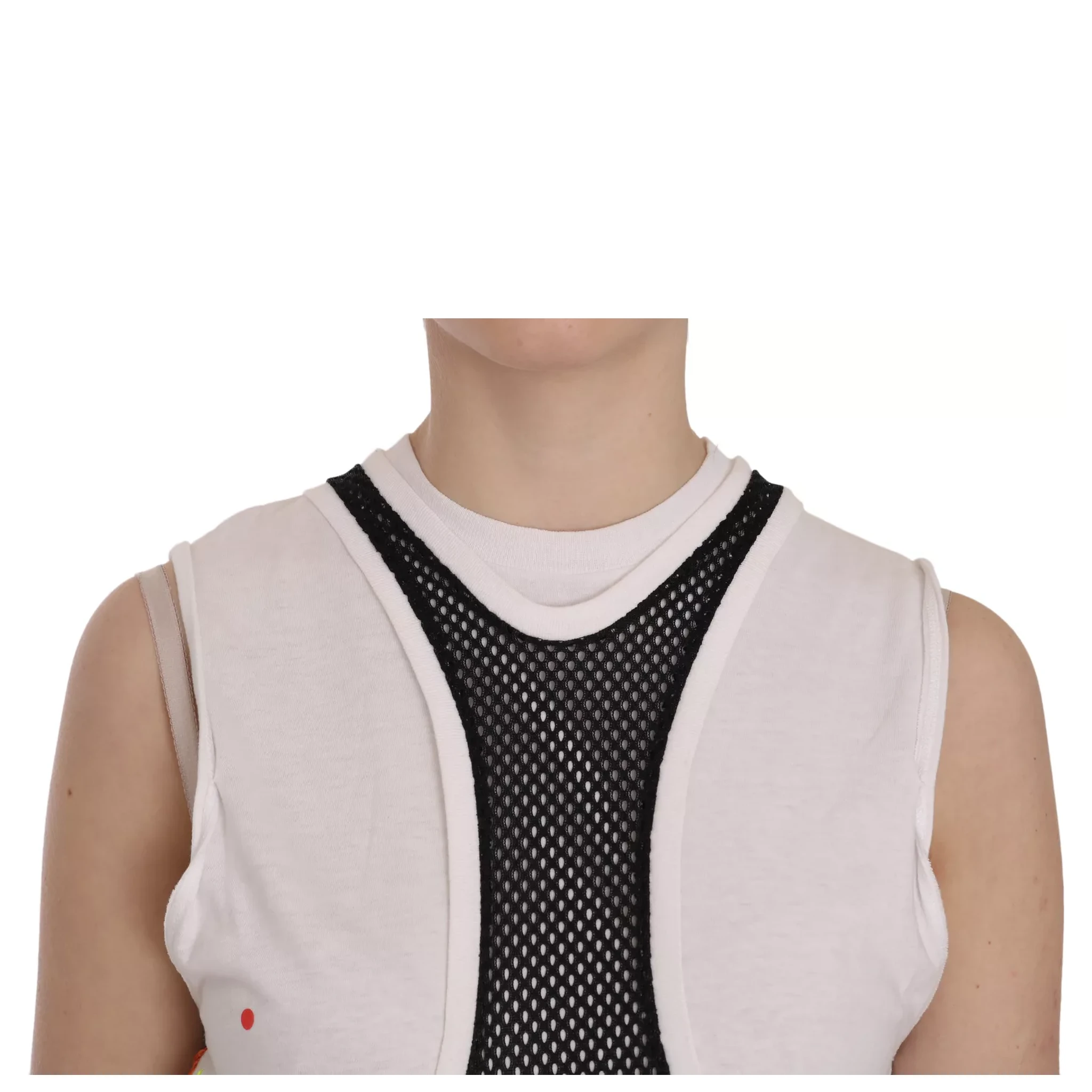 Black White Crew Neck Sleeveless Cotton Blouse