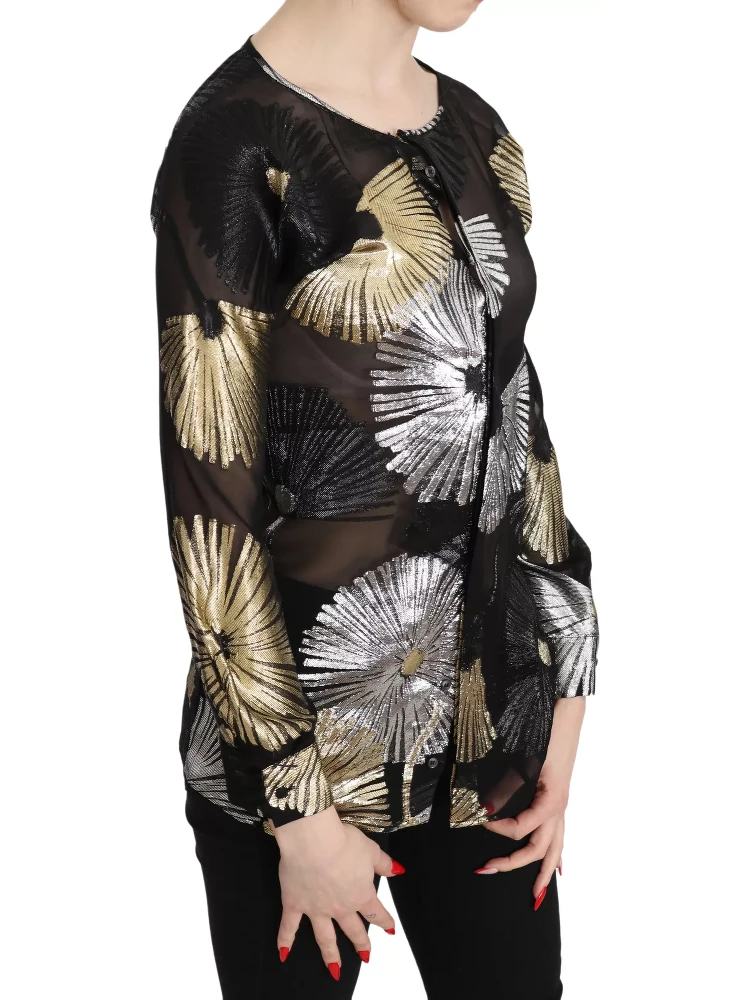 Gold Silver Silk Jacquard See Through Top Blouse alternative