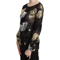 Gold Silver Silk Jacquard See Through Top Blouse