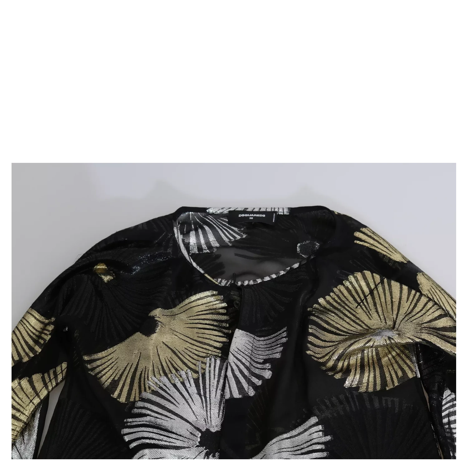 Gold Silver Silk Jacquard See Through Top Blouse