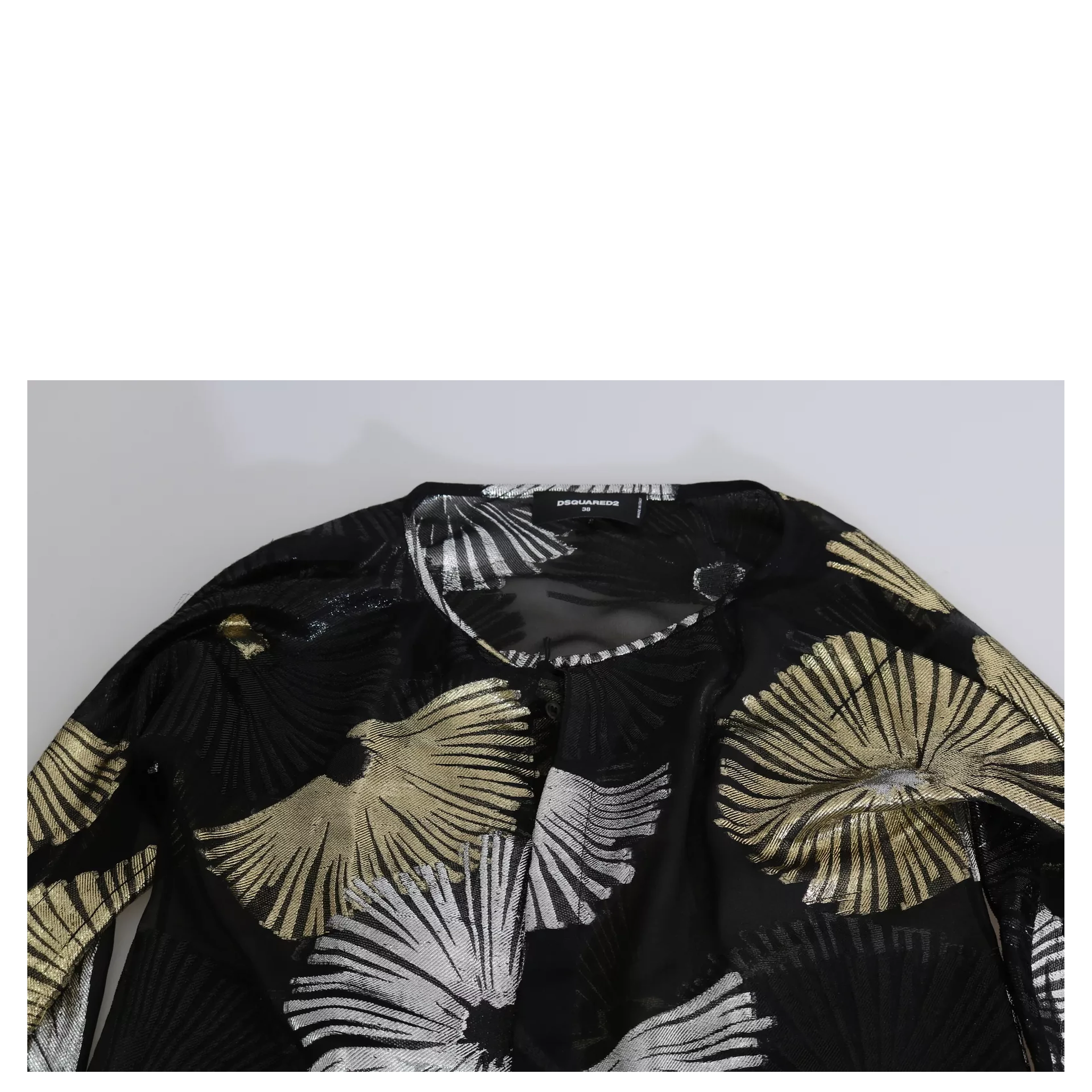 Gold Silver Silk Jacquard See Through Top Blouse