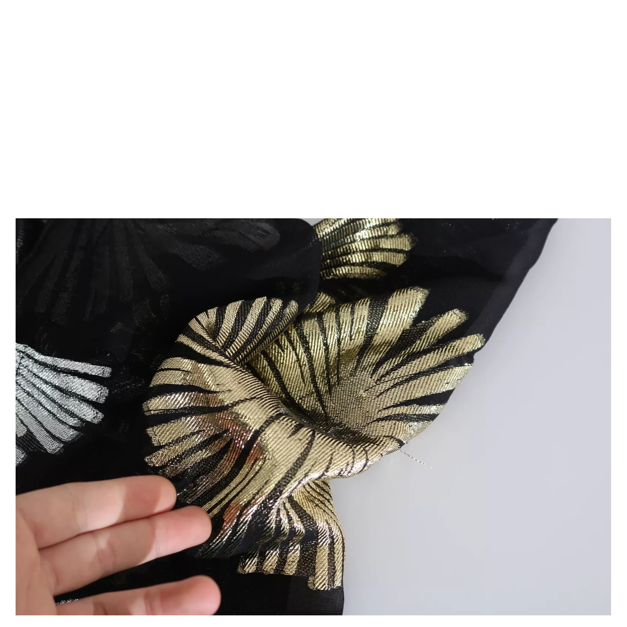 Gold Silver Silk Jacquard See Through Top Blouse