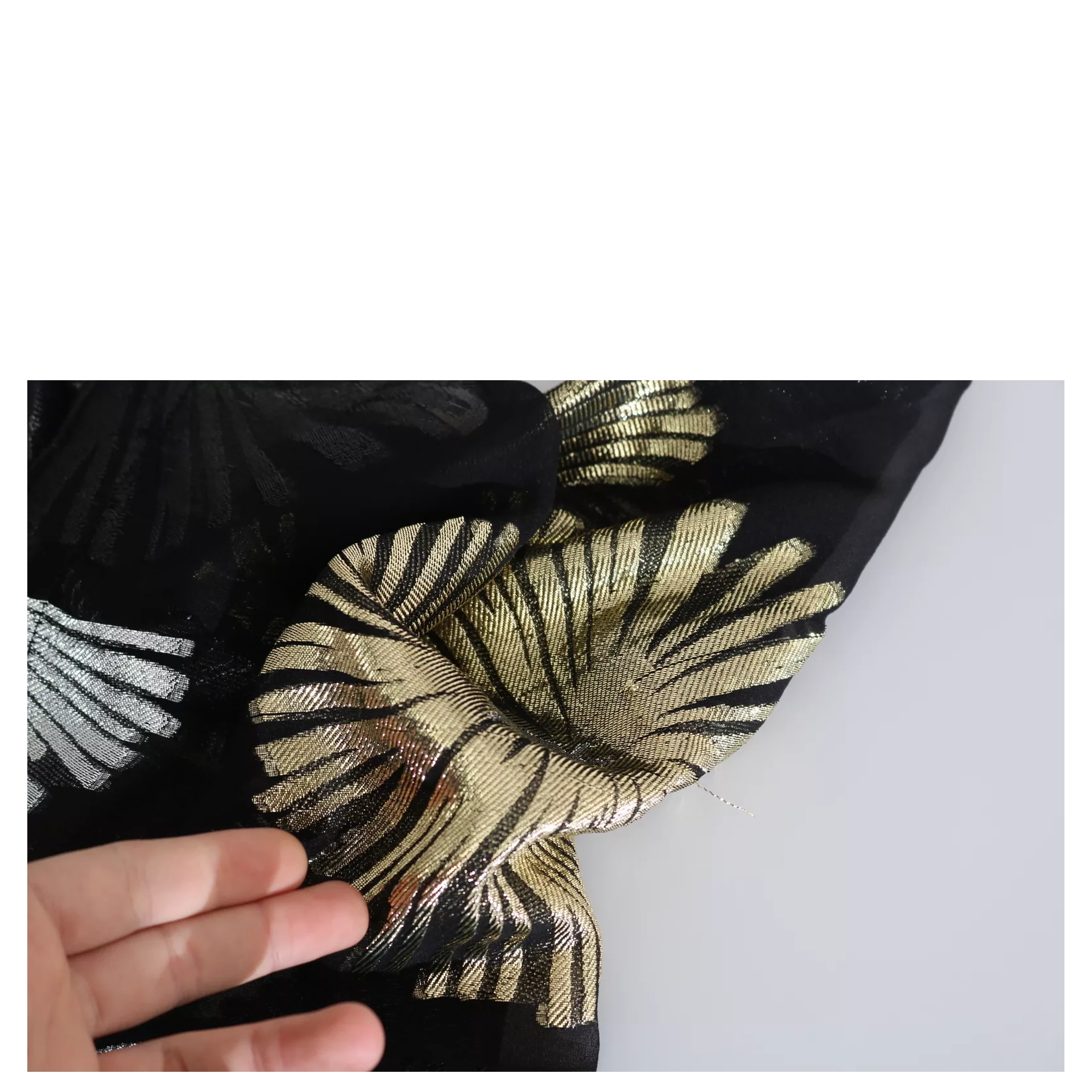Gold Silver Silk Jacquard See Through Top Blouse