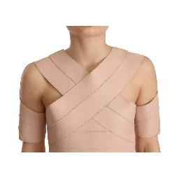 Beige Leather Open Shoulder Sheath Mini Dress