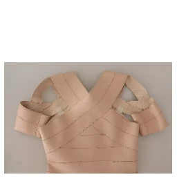 Beige Leather Open Shoulder Sheath Mini Dress