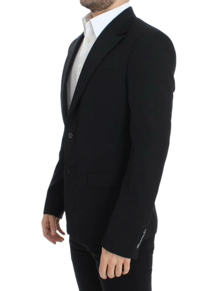 Black wool slim fit blazer alternative