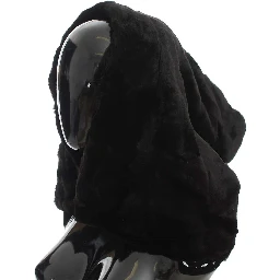 Black Weasel Fur Crochet Hood Scarf Hat