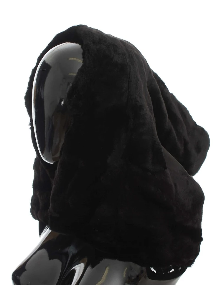Black Weasel Fur Crochet Hood Scarf Hat