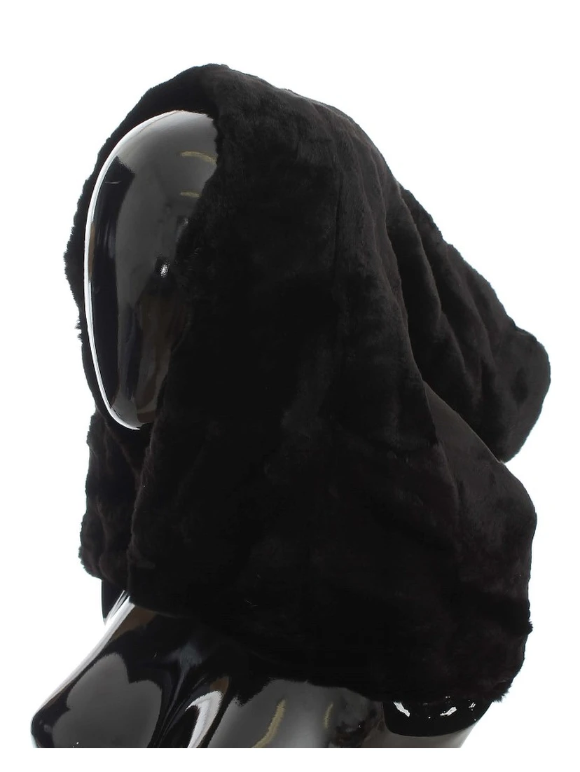 Black Weasel Fur Crochet Hood Scarf Hat