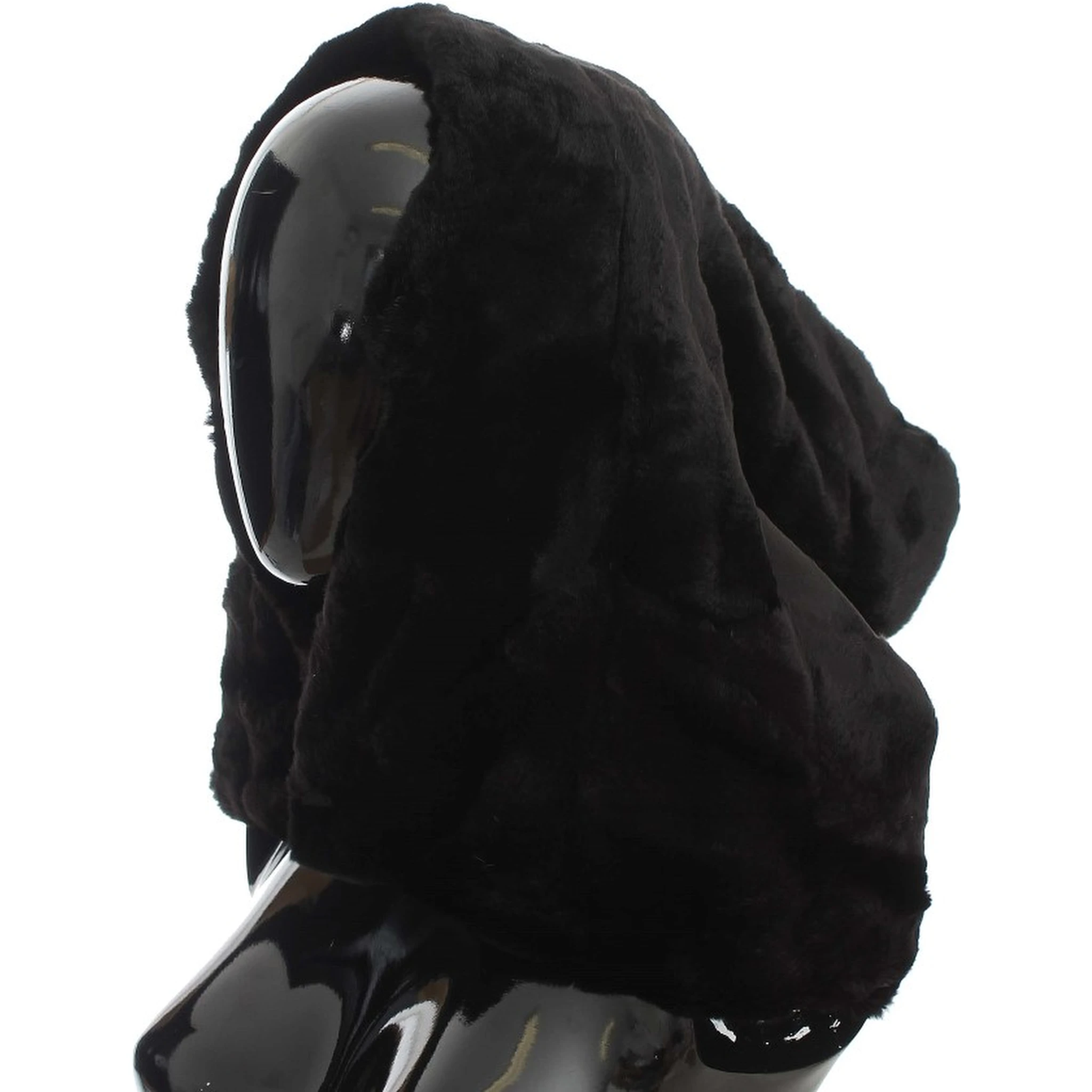 Black Weasel Fur Crochet Hood Scarf Hat