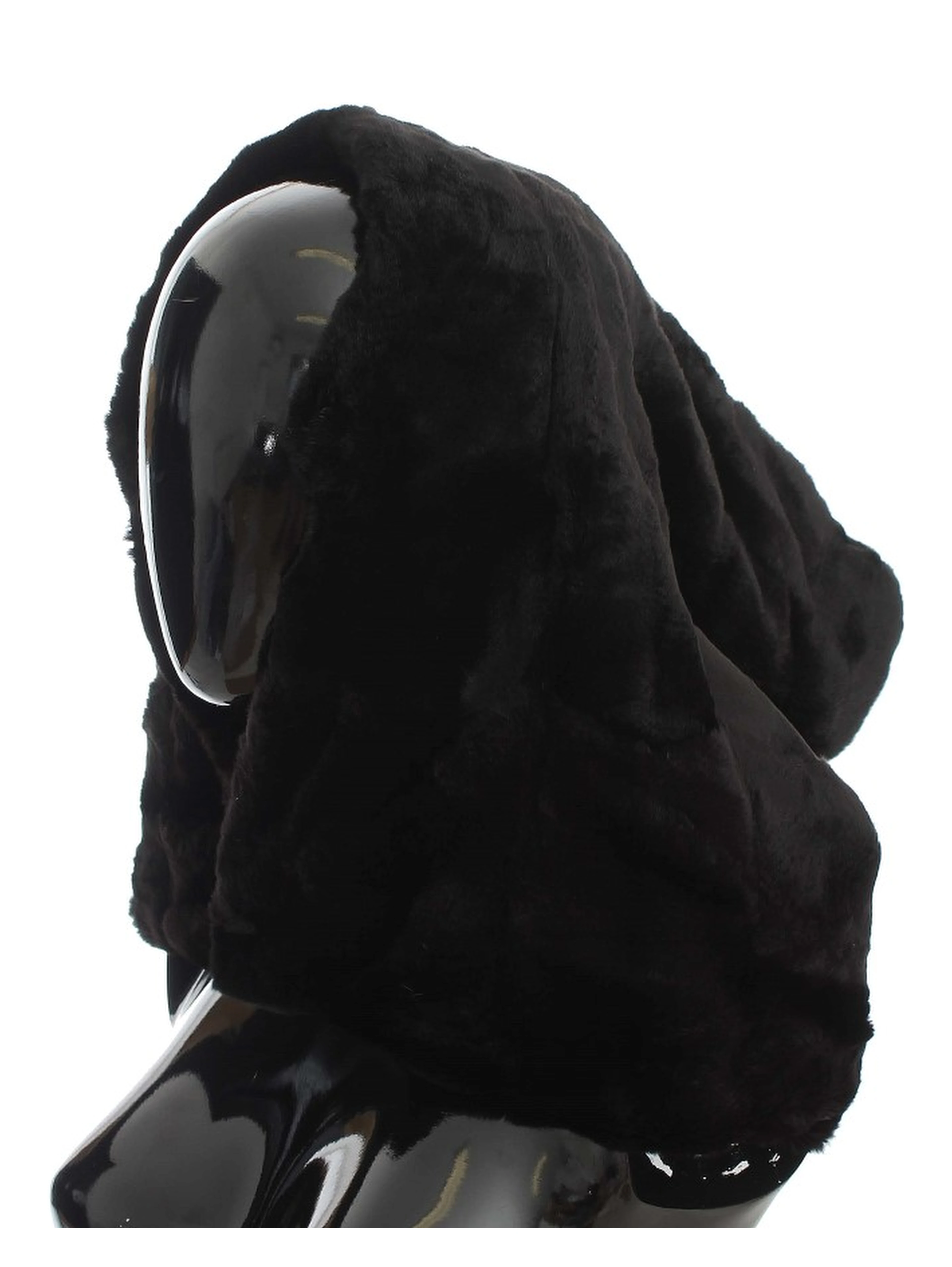 Black Weasel Fur Crochet Hood Scarf Hat
