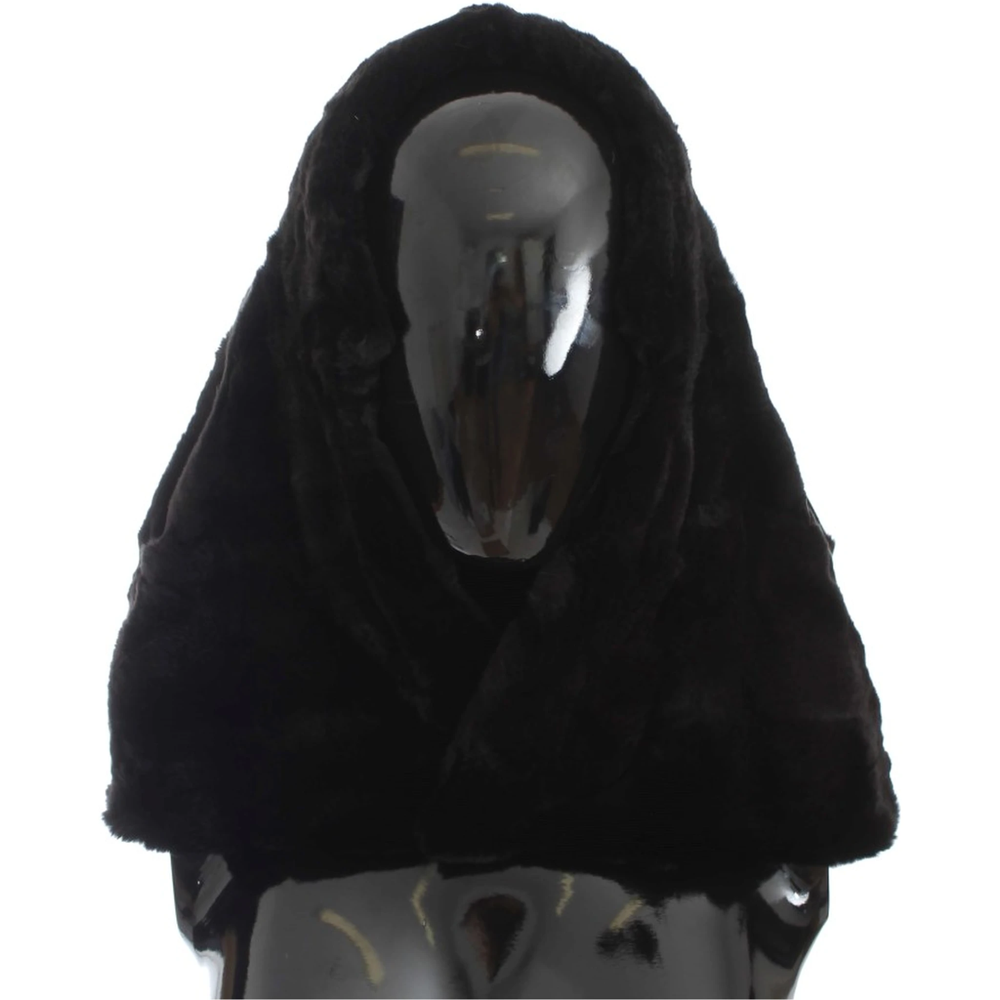 Black Weasel Fur Crochet Hood Scarf Hat