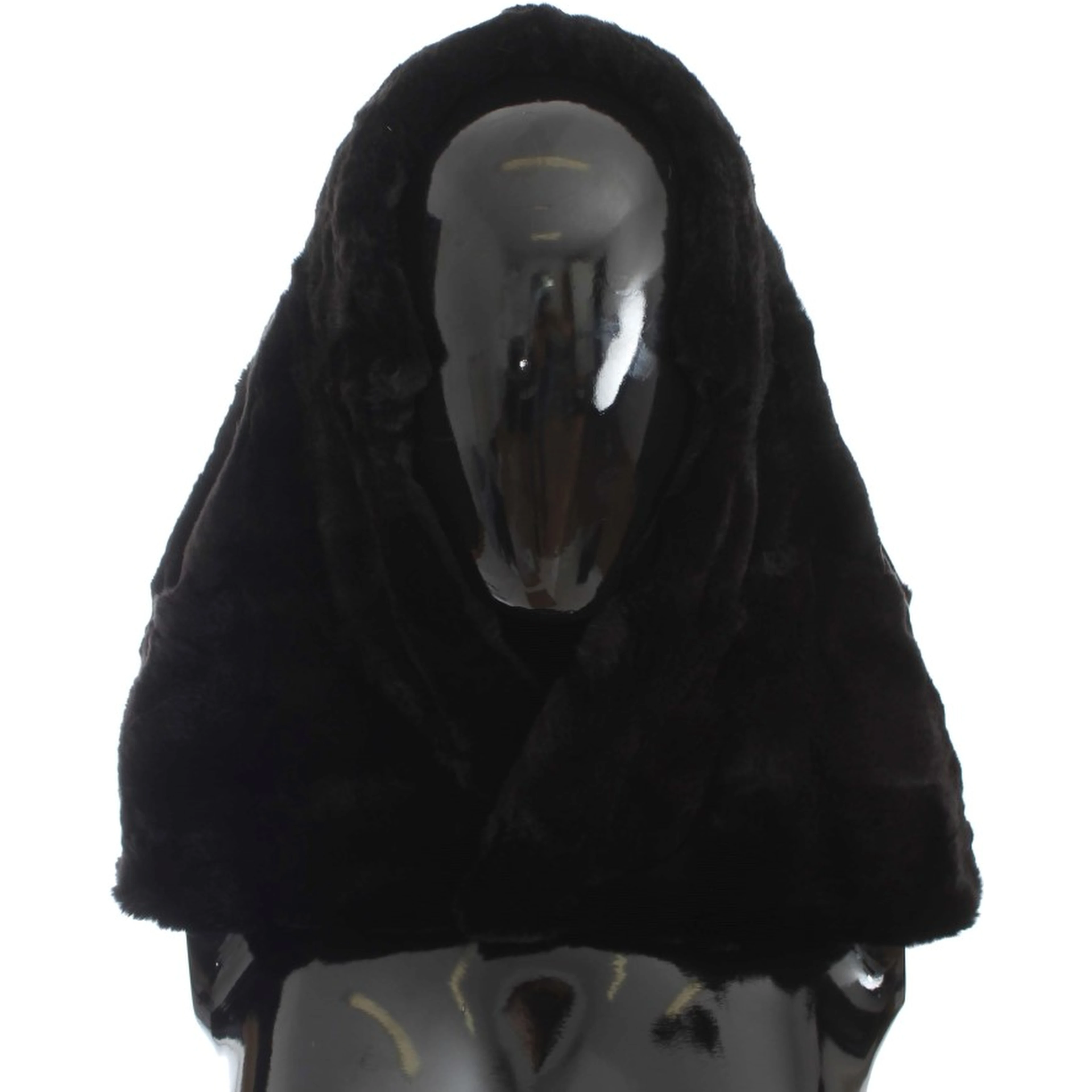 Black Weasel Fur Crochet Hood Scarf Hat