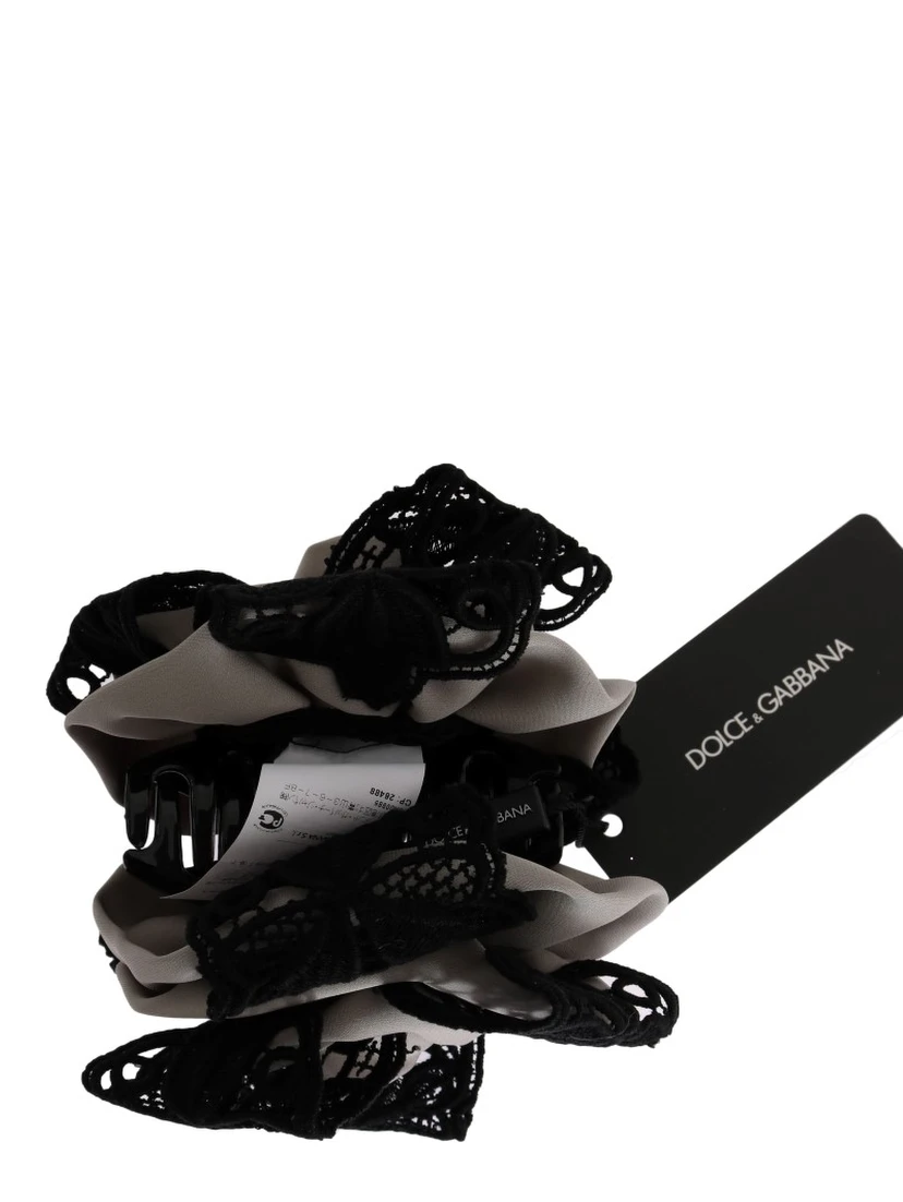 Gray Silk Black Lace Hair Claw