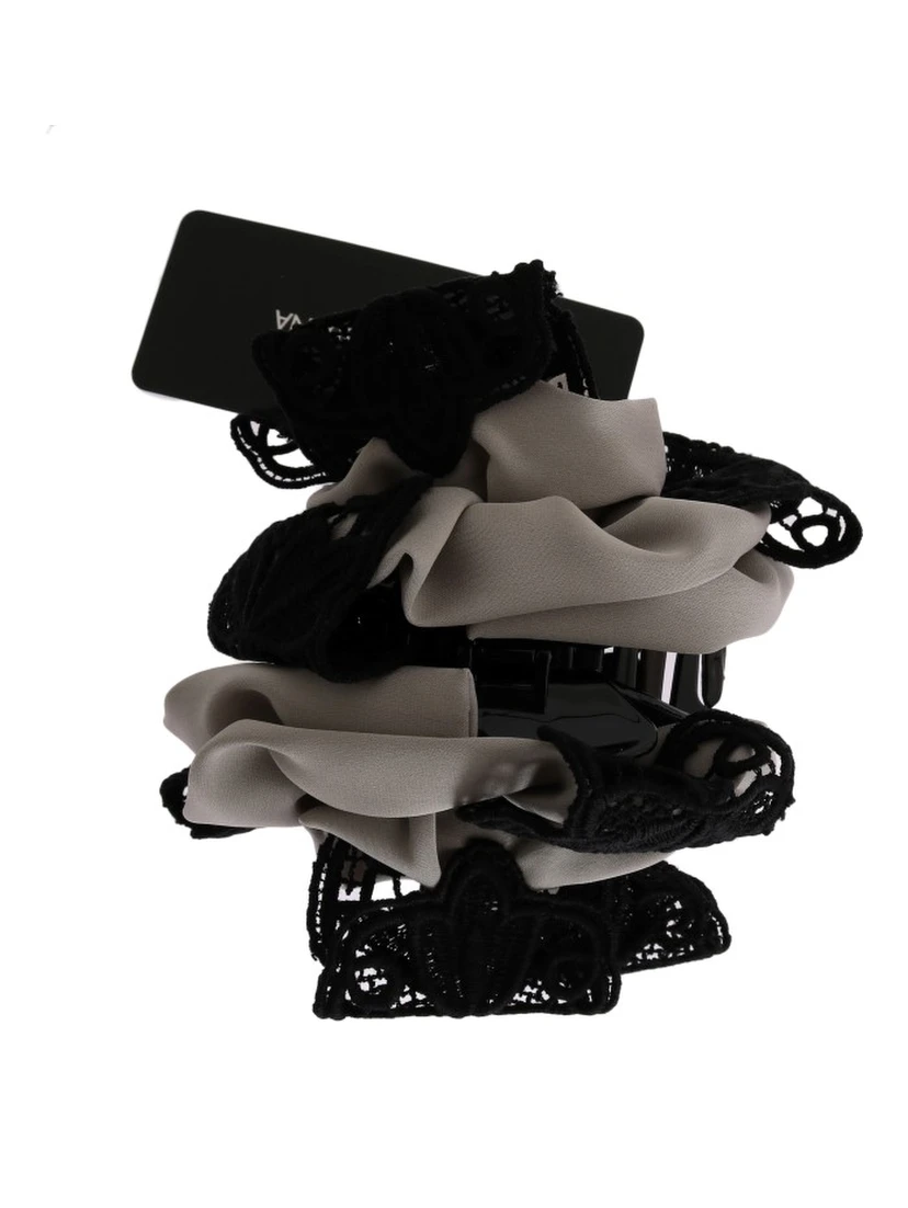 Gray Silk Black Lace Hair Claw