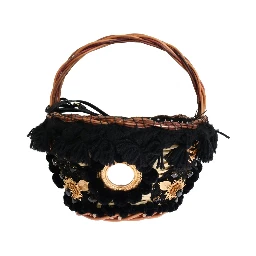 Beige Straw Snakeskin Pom Pom Crystal AGNESE Bag