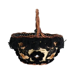 Beige Straw Snakeskin Pom Pom Crystal AGNESE Bag