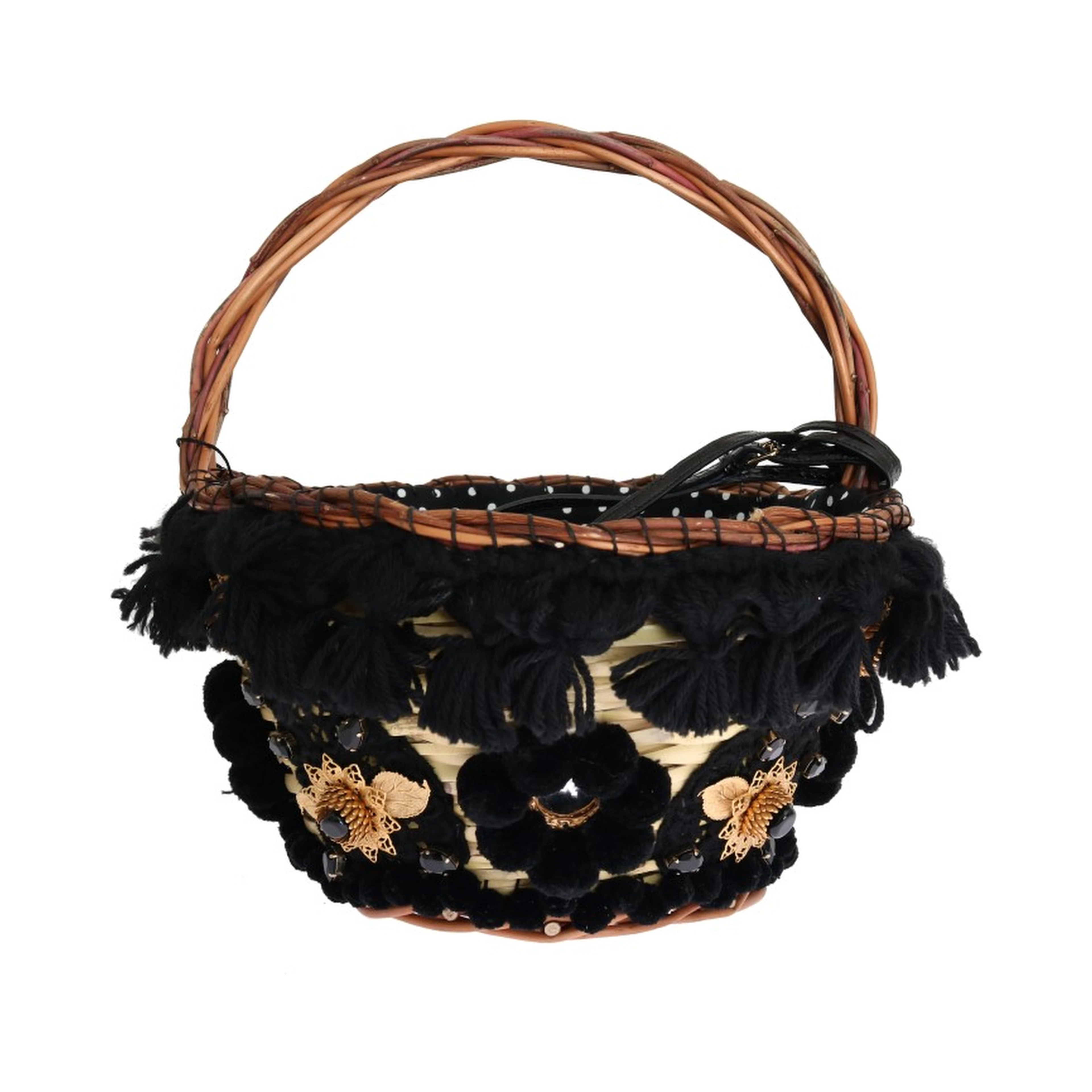 Beige Straw Snakeskin Pom Pom Crystal AGNESE Bag
