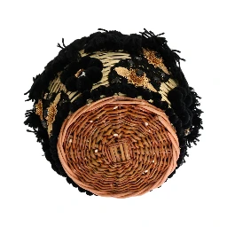Beige Straw Snakeskin Pom Pom Crystal AGNESE Bag