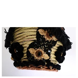 Beige Straw Snakeskin Pom Pom Crystal AGNESE Bag