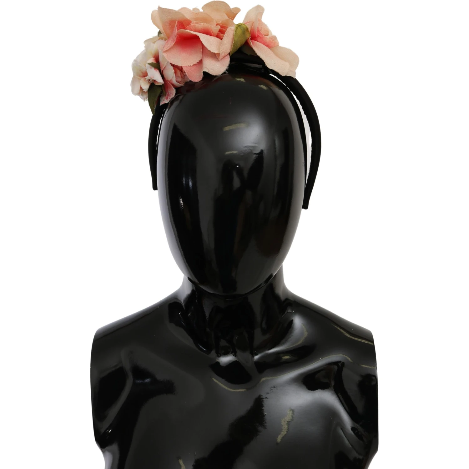 Pink Silk Black Floral Headband Logo Diadem