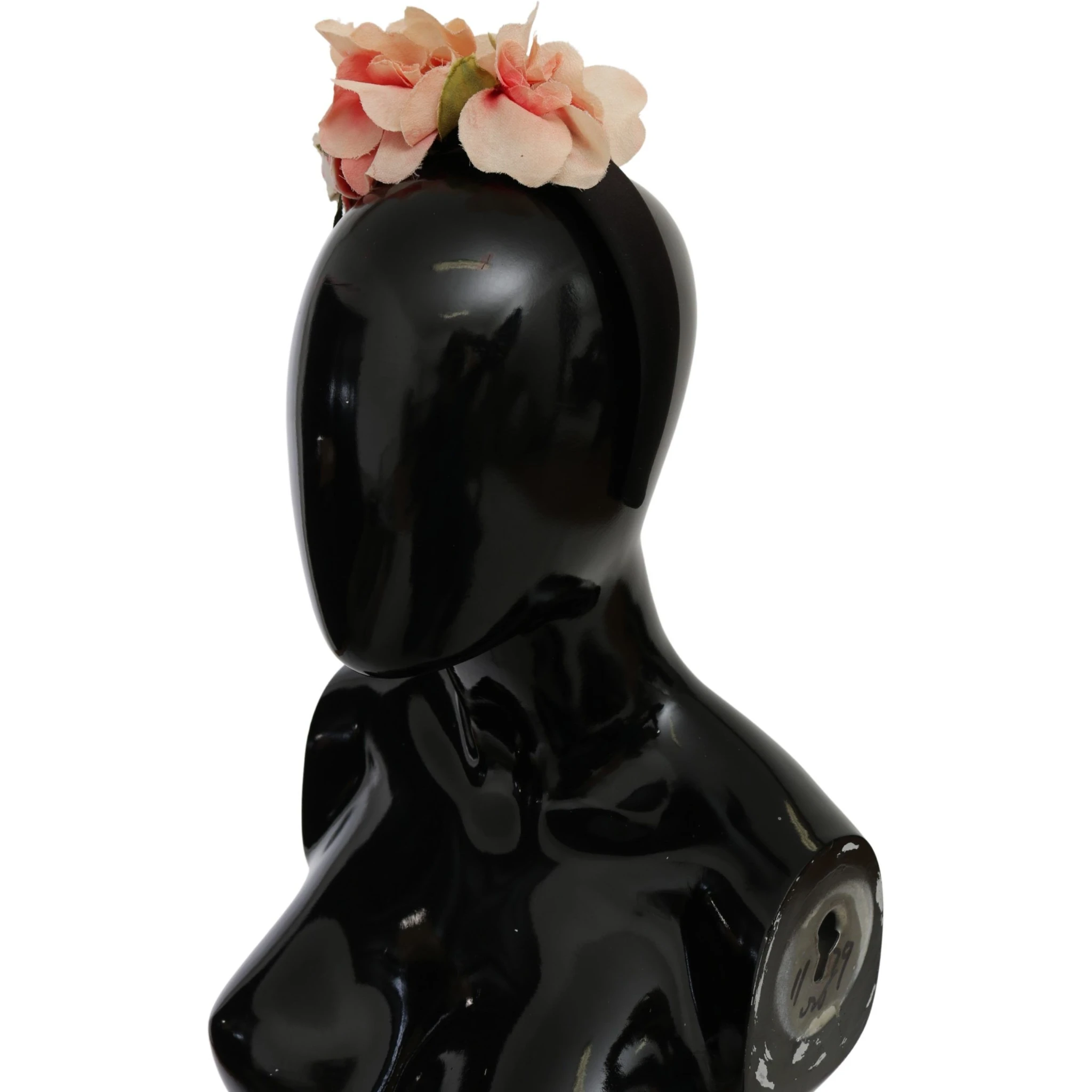 Pink Silk Black Floral Headband Logo Diadem