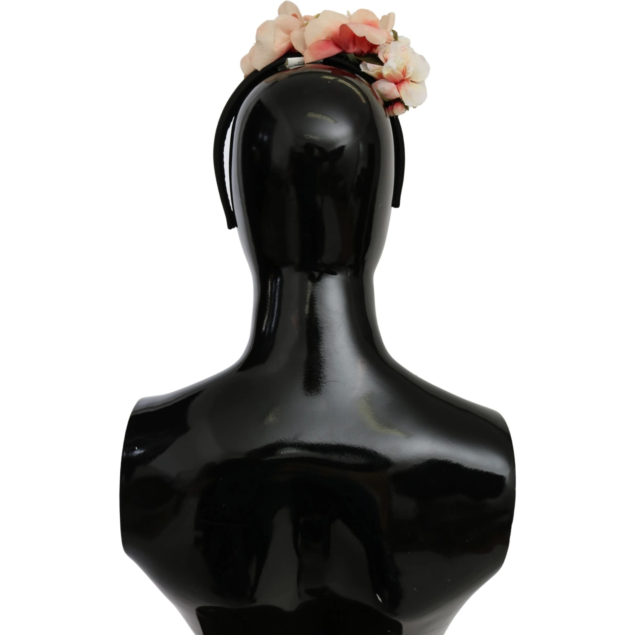 Pink Silk Black Floral Headband Logo Diadem