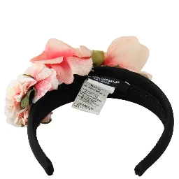 Pink Silk Black Floral Headband Logo Diadem