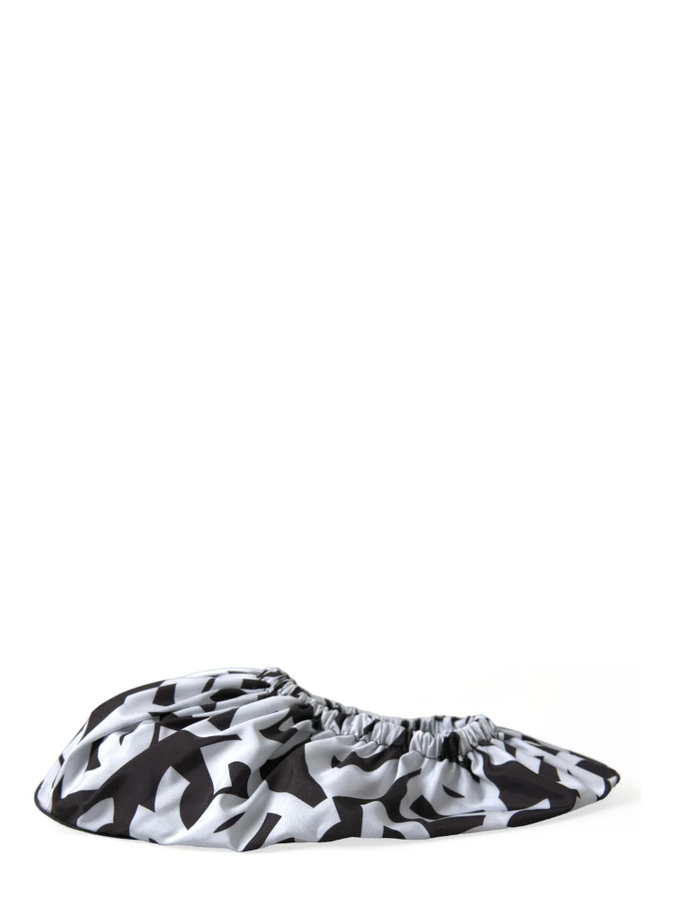White Logo Print Nylon Slip On Flats Shoes