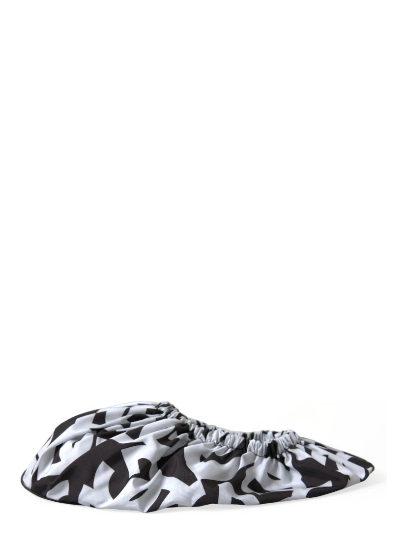 White Logo Print Nylon Slip On Flats Shoes